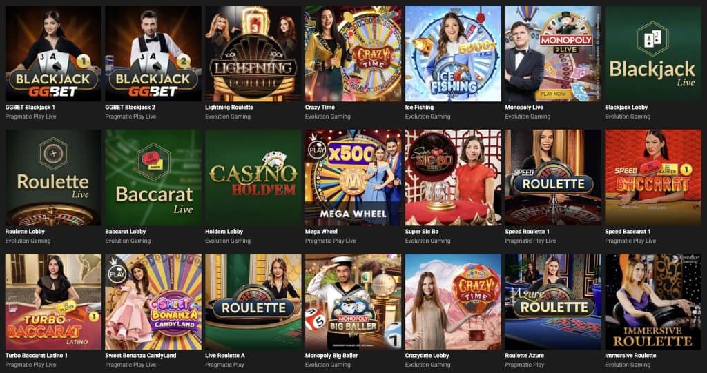 GGBet Casino žaidimai gyvai