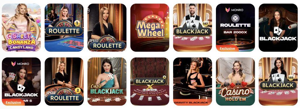 Monro Casino žaidimai gyvai